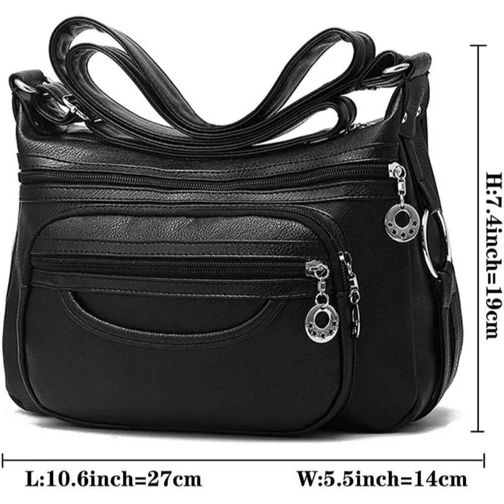 Women Leather Crossbody Bag Lightweight Purse Multiple Pockets Stylish